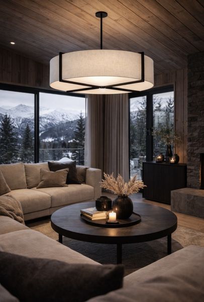 Taklampe Palm Springs Ø90cm skjerm lin Hvit.