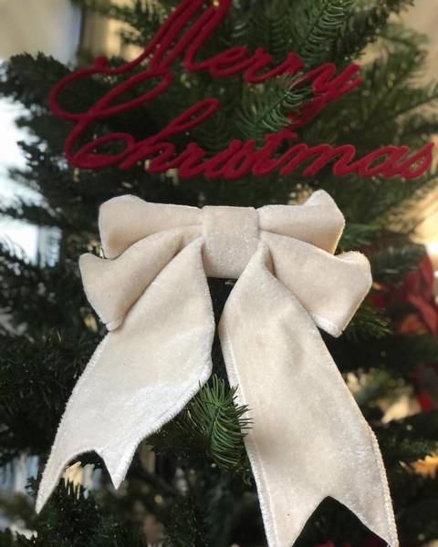 Velvet bow cream w/clip 20cm 