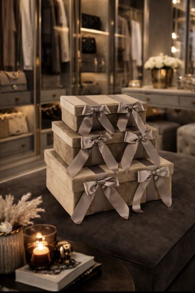 Fløyel /Sateng Bokser Beige 3stk