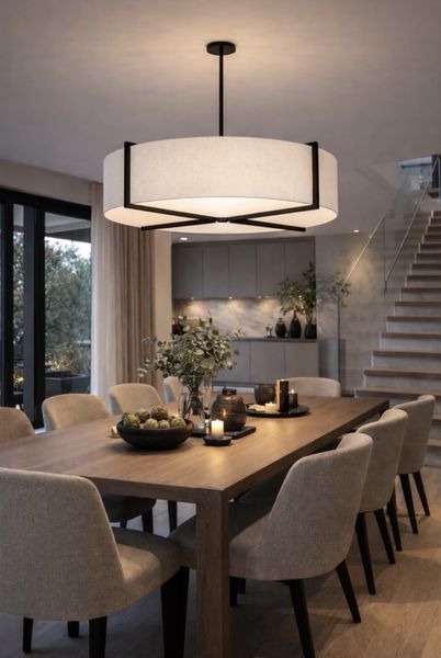 Taklampe Palm Springs Ø90cm skjerm lin Hvit.