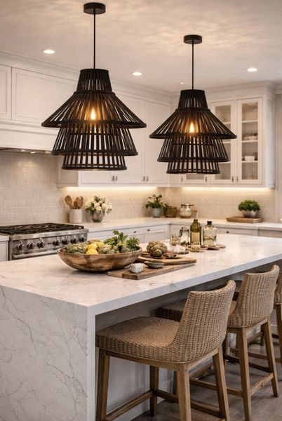 HANGING LAMP LAYERS BAMBOO BLACK LARGE