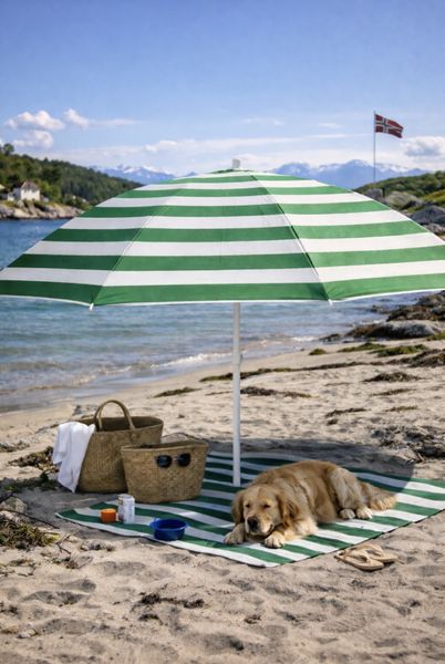 Strand parasoll GRØNN/HVIT