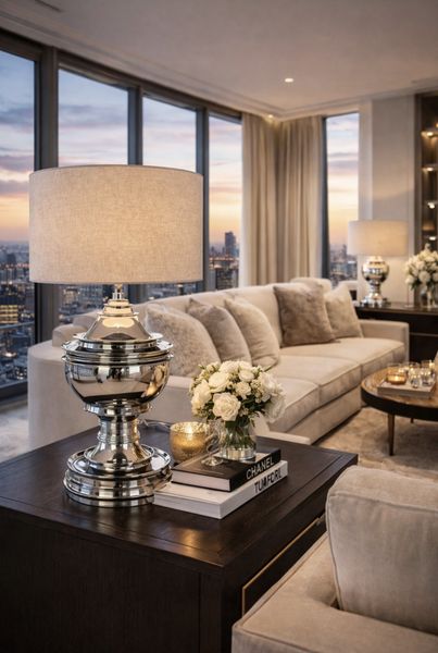 Bordlampe Spring Hill m/sandfarget skjerm